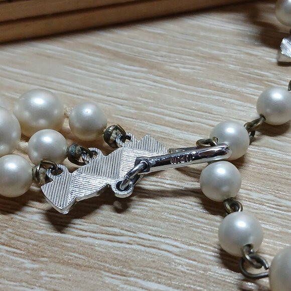 Japan Silver Tone Multi Strand Faux Pearl Necklace Vintage Jewelry #86 - Picture 9 of 9